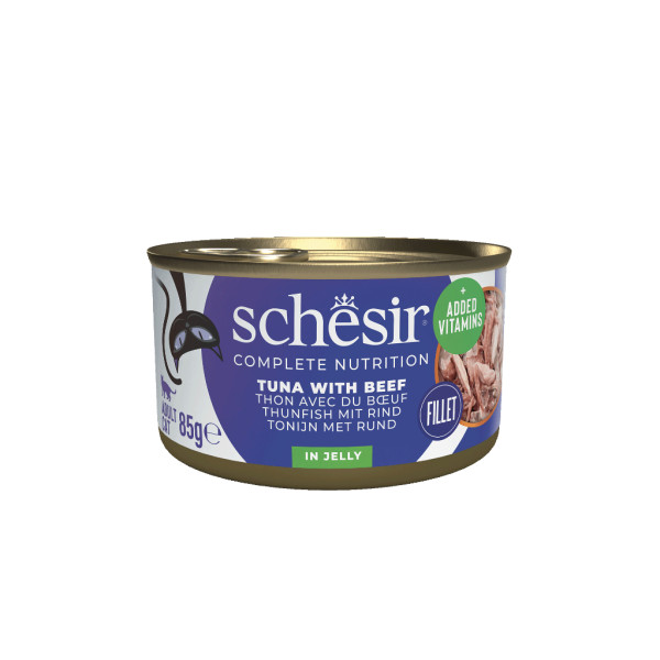 Schesir Schesir tonijn met rund (jelly) natvoer kat (blikjes) 1 tray (12 x 85 g)