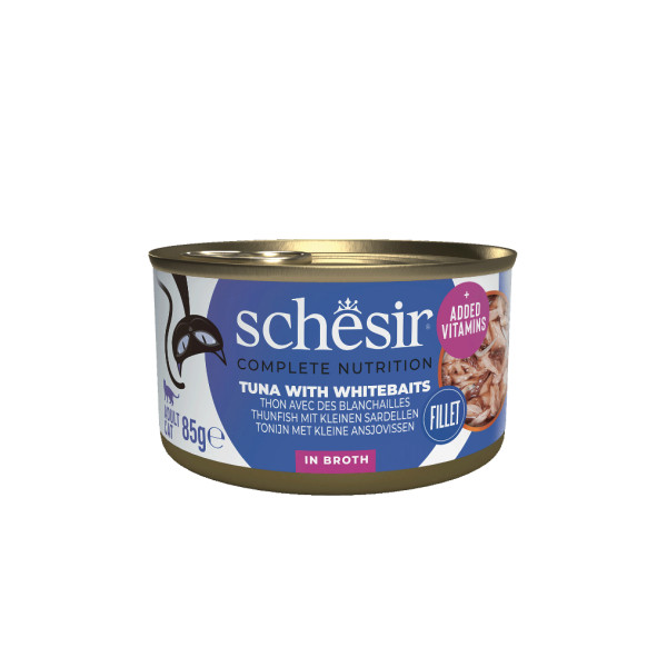 Schesir Schesir tonijn met kleine ansjovissen (in bouillon) natvoer kat (blikjes) 1 tray (12 x 85 g)