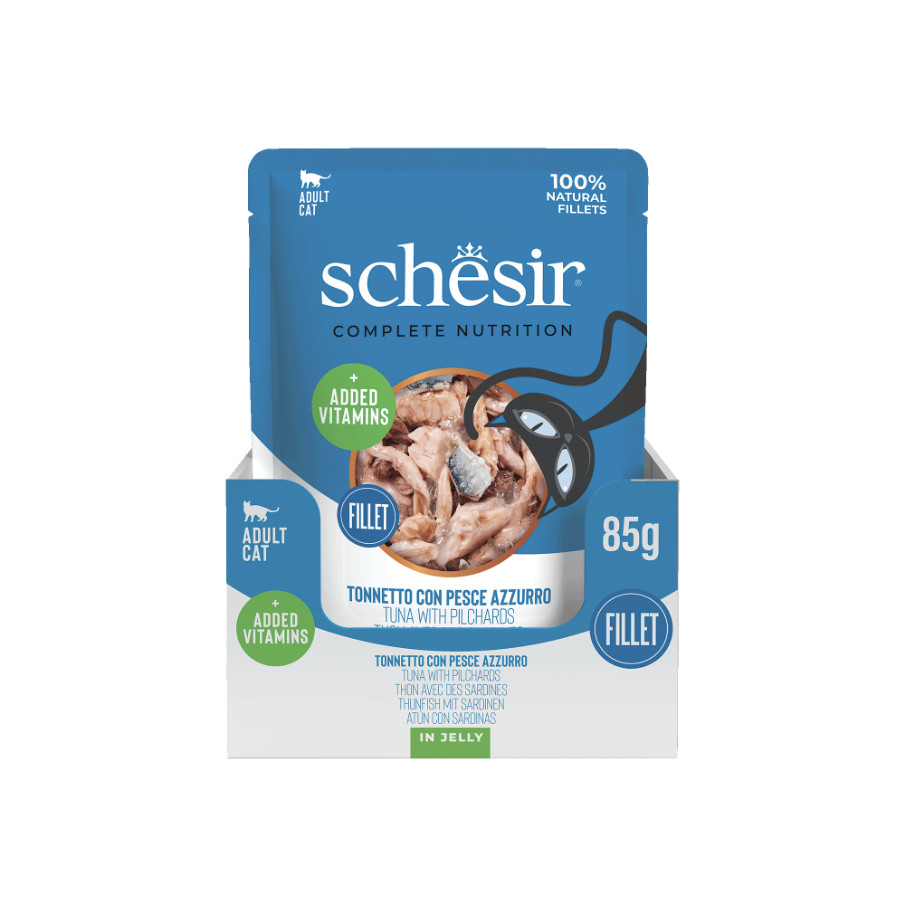 Schesir tonijn met makreel (jelly) natvoer kat (zakjes 85 g)