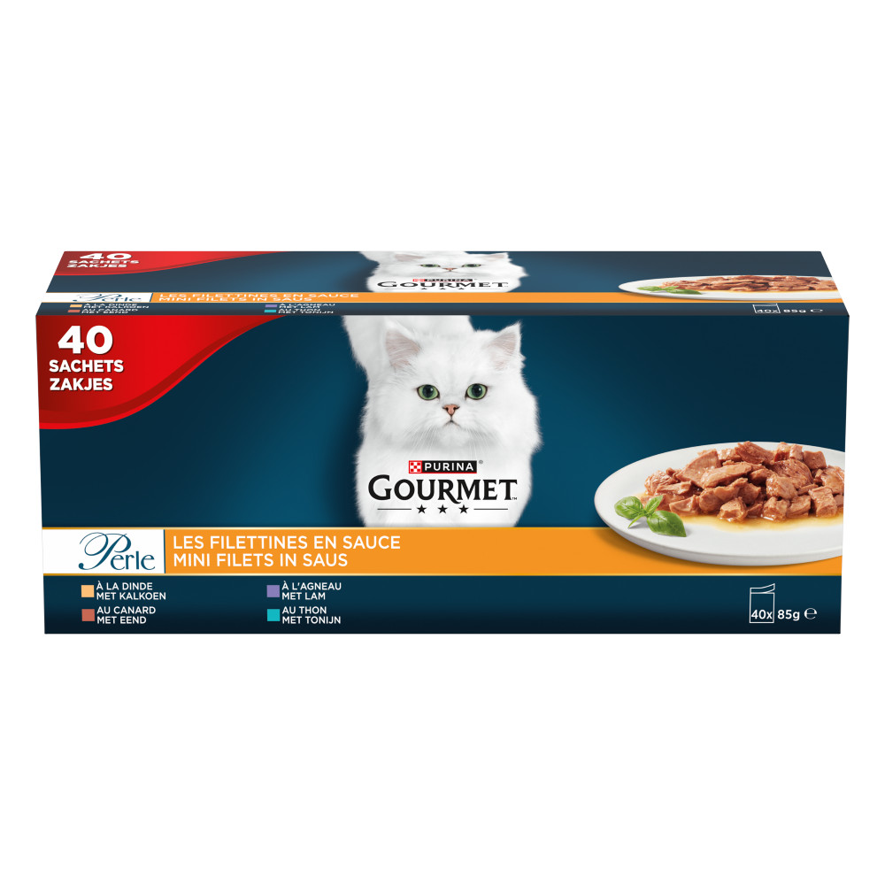 Gourmet Perle Mini Filet in saus - kalkoen/eend/tonijn/lam nat kattenvoer 85 gr zakjes