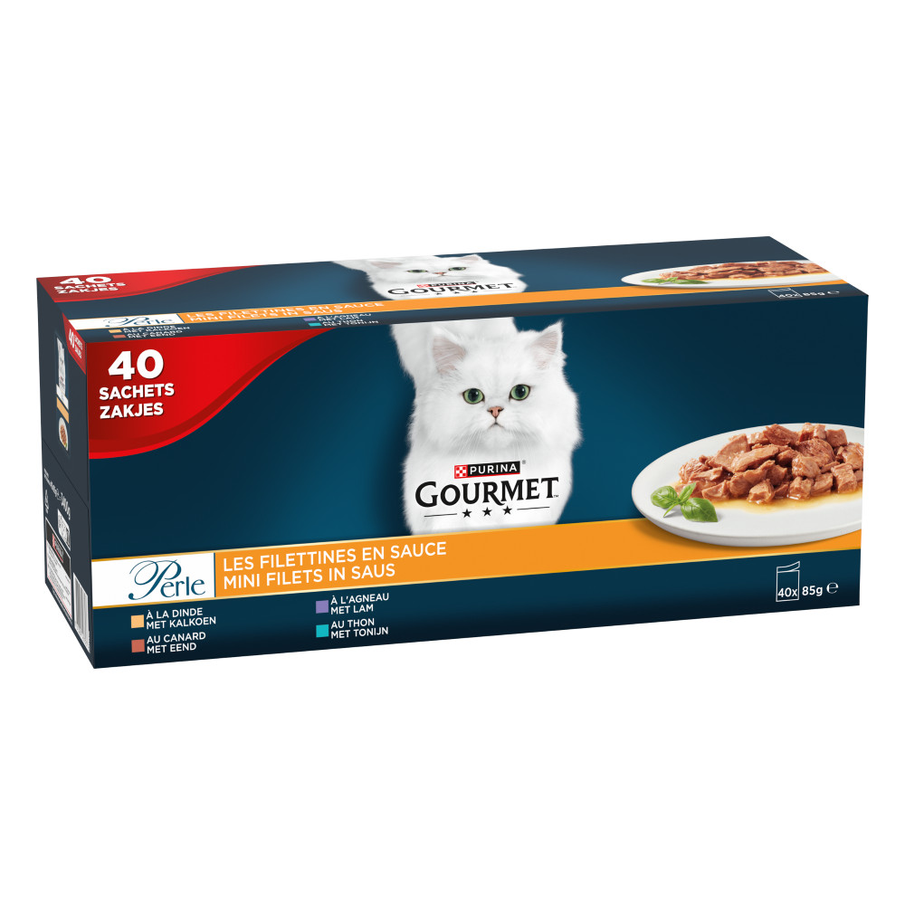 Gourmet Perle Mini Filet in saus - kalkoen/eend/tonijn/lam nat kattenvoer 85 gr zakjes