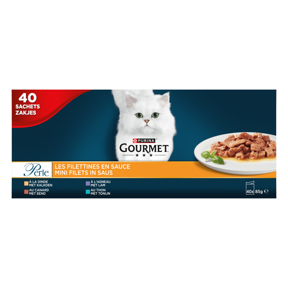 Gourmet Perle Mini Filet in saus - kalkoen/eend/tonijn/lam nat kattenvoer 85 gr zakjes