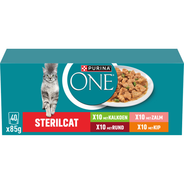 Purina One Purina One Adult Sterilcat met rund, kalkoen, kip, zalm in saus natvoer kat 40 x 85 g