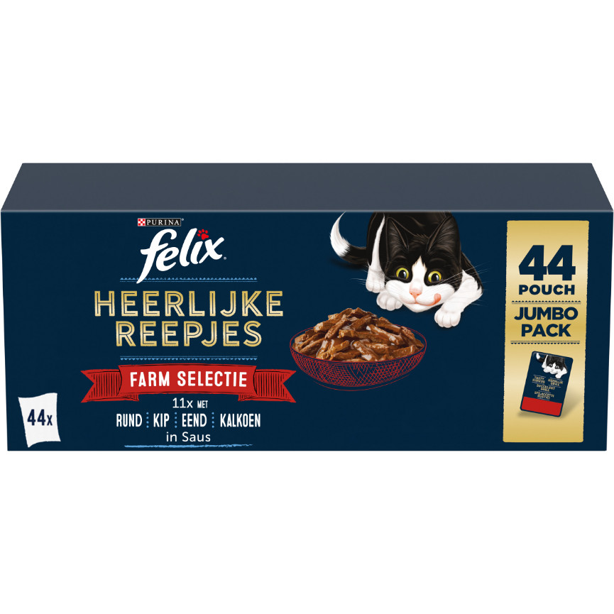 Felix Heerlijke Reepjes Farm selectie met rund, kip, eend, kalkoen in saus (44x85g)