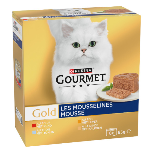 Gourmet Gourmet Gold Mousse met tonijn, lever, kalkoen, rund natvoer kat 1 verpakking (48 x 85 g)