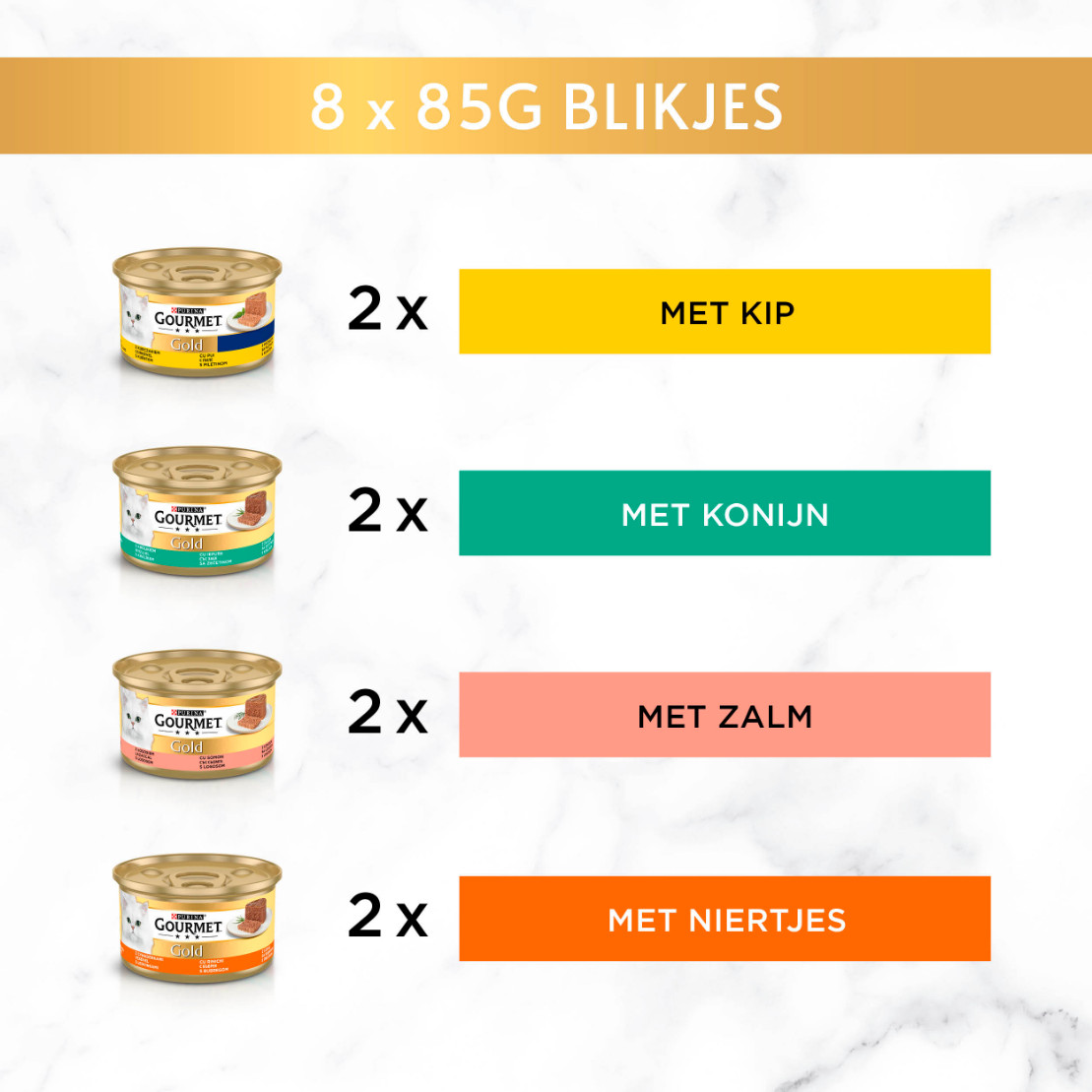 Gourmet Gold Mousse met kip/zalm/niertjes/konijn kattenvoer 8-pack