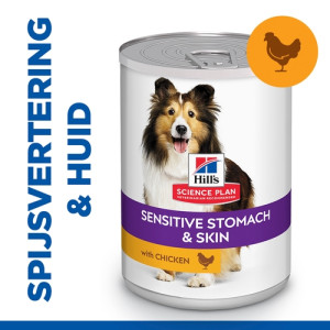 Hill's Adult Sensitive Stomach & Skin nat hondenvoer met kip blik 1 tray (12 x 370 g)