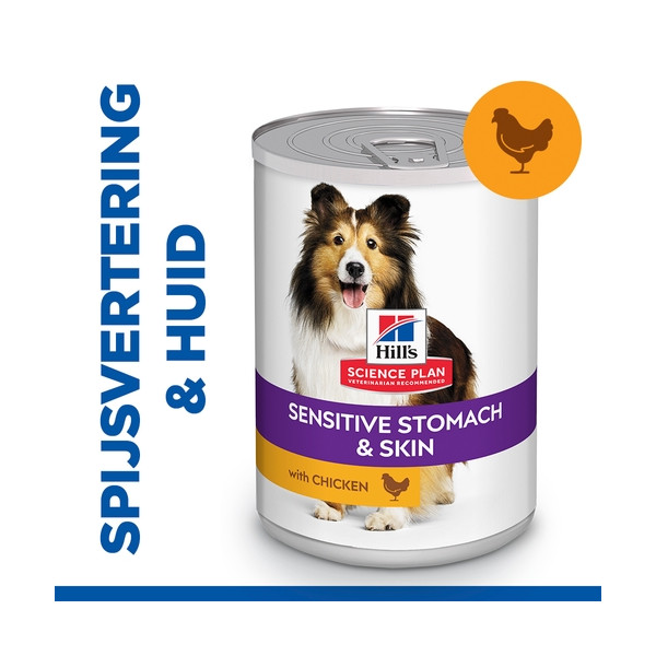 Hill's Hill's Adult Sensitive Stomach & Skin nat hondenvoer met kip blik 1 tray (12 x 370 g)