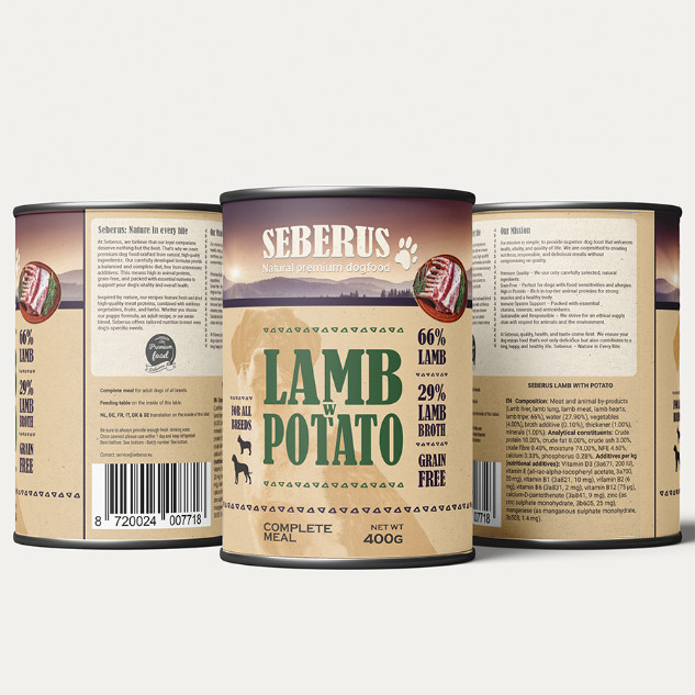 Seberus Lamb w/Potato graanvrij natvoer hond