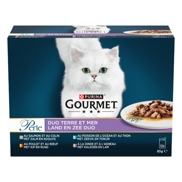 Gourmet Gourmet Perle Land en Zee Duo vis en vleescombinaties natvoer kat (85 g) 1 doos (12 x 85 g)