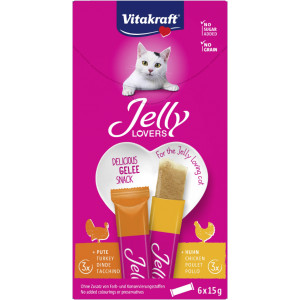 Vitakraft Jelly Lovers met kip & kalkoen kattensnack (6 x 15 g) 3 verpakkingen afbeelding