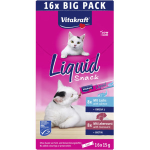 Vitakraft Liquid Snack met leverworst en zalm voor katten multipack (16 x 15 g) 3 verpakkingen afbeelding
