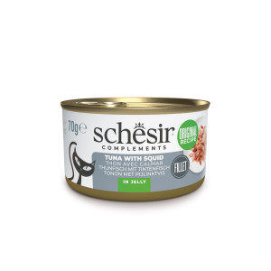 Schesir tonijn met inktvis (jelly) natvoer kat (blikjes 85 g) 12 x 70 g