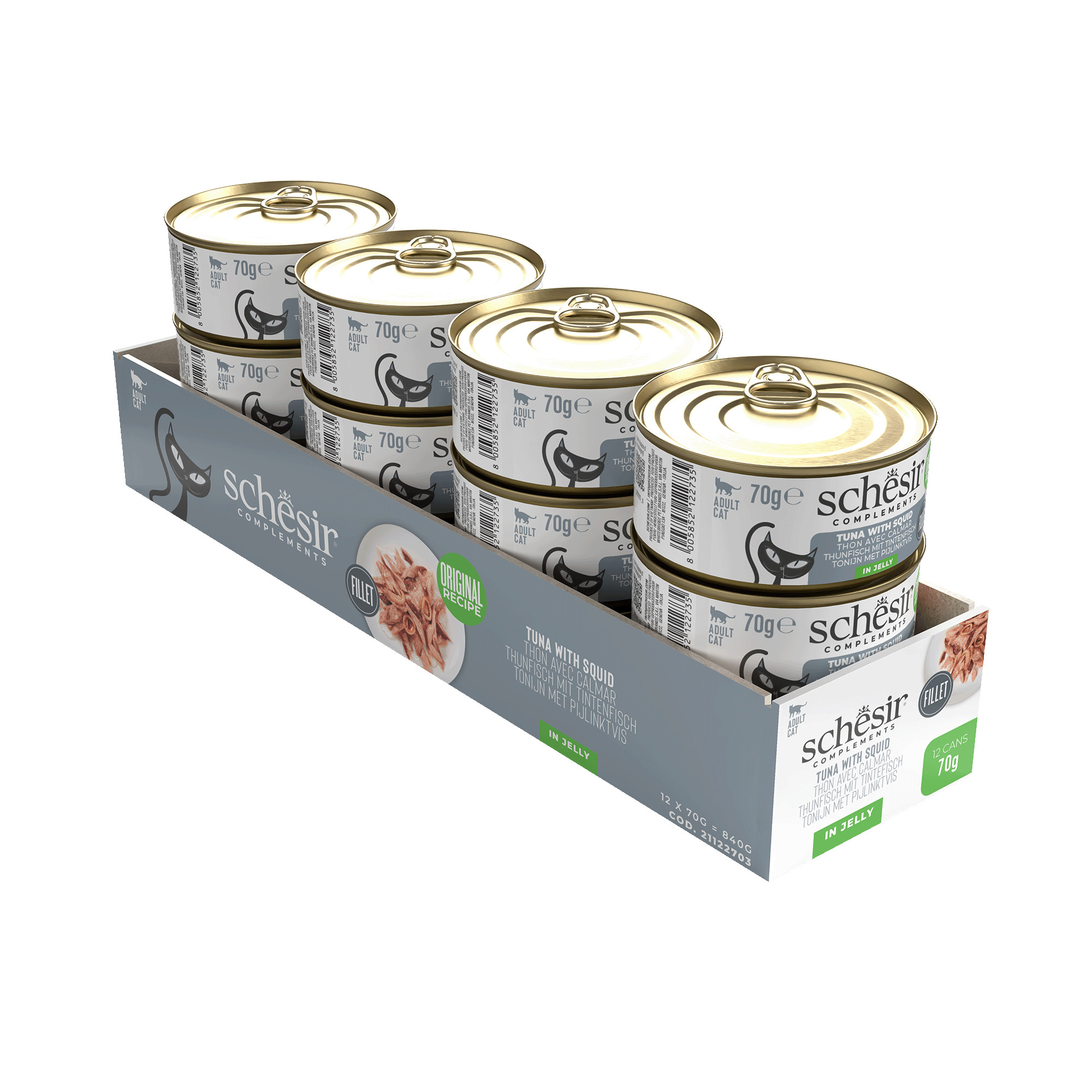 Schesir tonijn met inktvis (jelly) natvoer kat (blikjes 85 g)