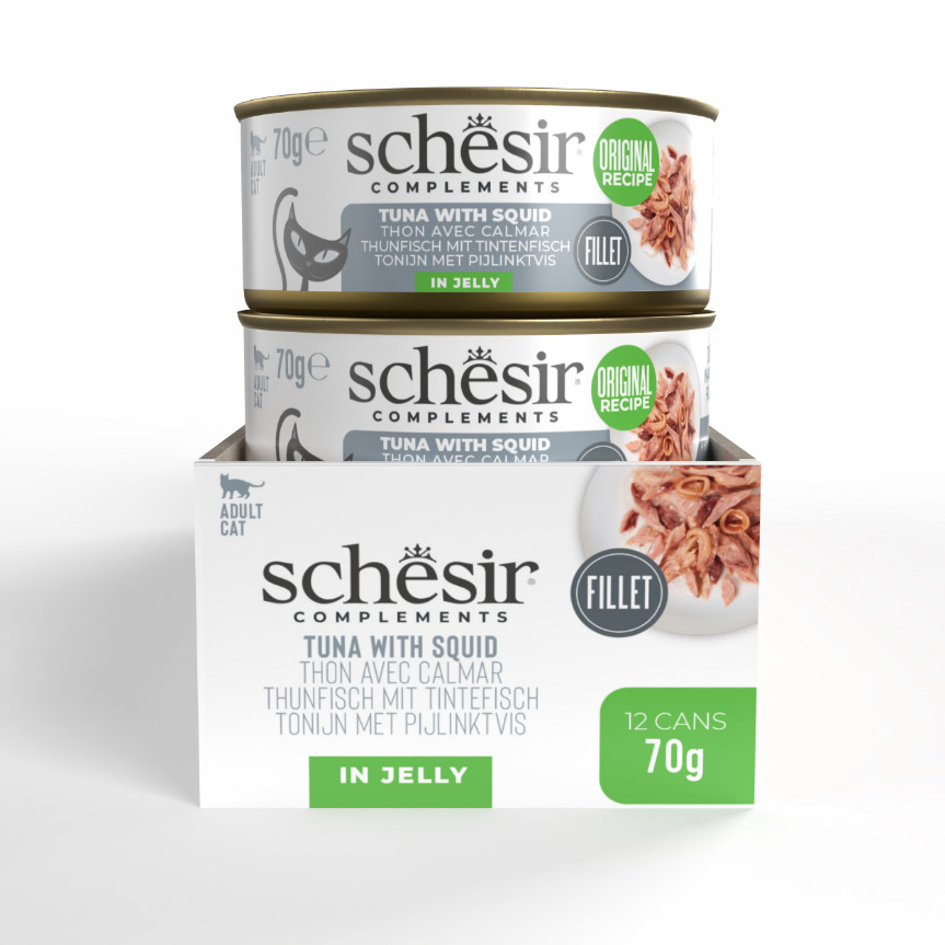 Schesir tonijn met inktvis (jelly) natvoer kat (blikjes 85 g)