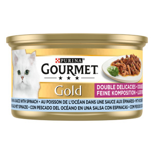 Gourmet Gold met zeevis in een saus met spinazie kattenvoer 1 tray (24 blikken)