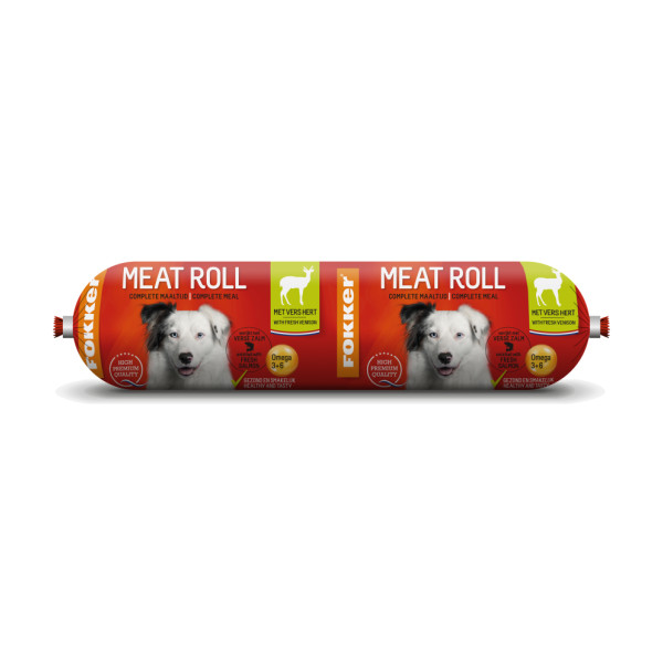 Fokker Fokker Meat Roll kip met hert en zalm hondenvoer 800 g