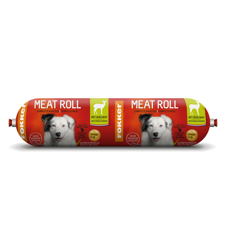 Fokker Meat Roll kip met hert en zalm hondenvoer