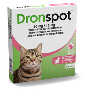 Dronspot 60 mg/15 mg Spot-on oplossing voor katten (2,5 - 5 kg) 2 pipetten afbeelding