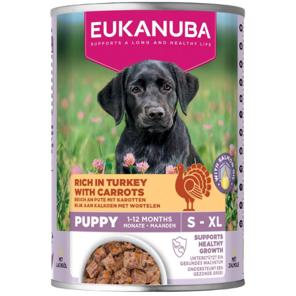 Eukanuba Eukanuba Puppy met kalkoen en wortel natvoer hond 4 trays (24 x 400 g)