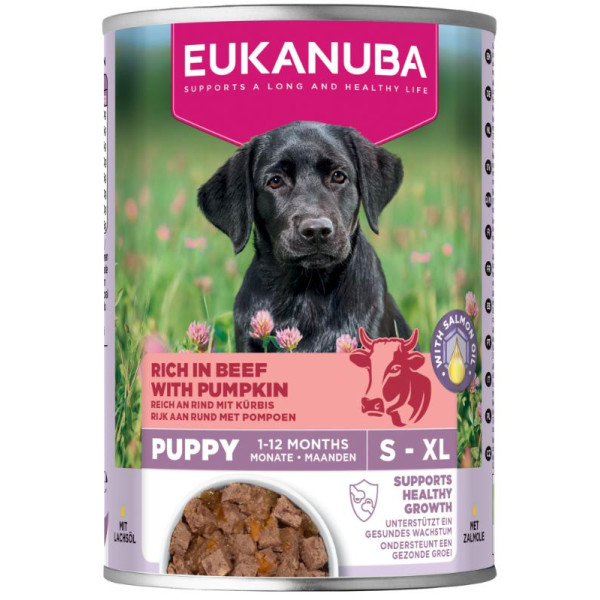 Eukanuba Eukanuba Puppy met rund en pompoen natvoer hond 2 trays (12 x 400 g)