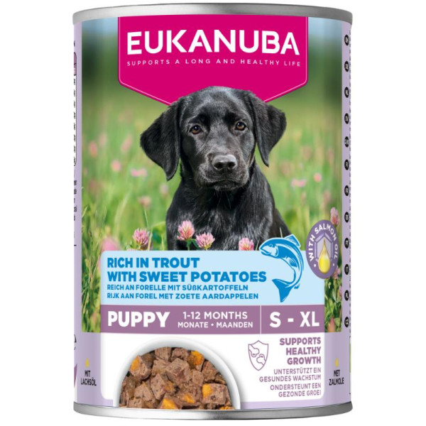 Eukanuba Eukanuba Puppy met forel en zoete aardappel natvoer hond 2 trays (12 x 400 g)