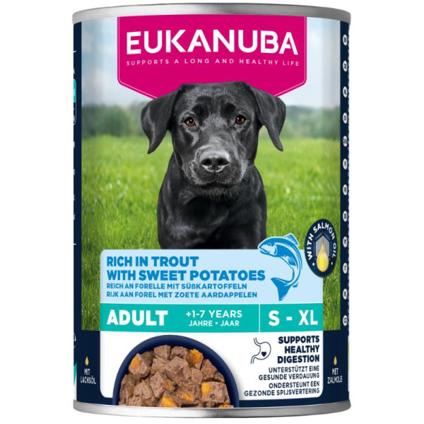 Eukanuba Eukanuba Adult met forel en zoete aardappel natvoer hond 8 trays (48 x 400 g)