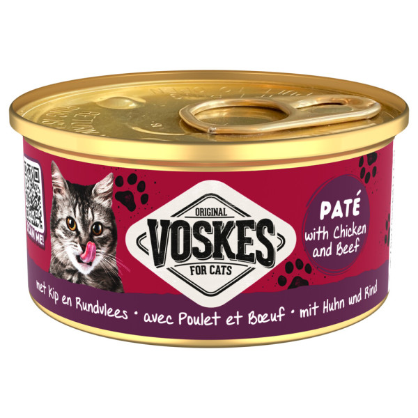 Voskes Voskes Paté met kip en rund natvoer kat 1 tray (24 x 85 g)