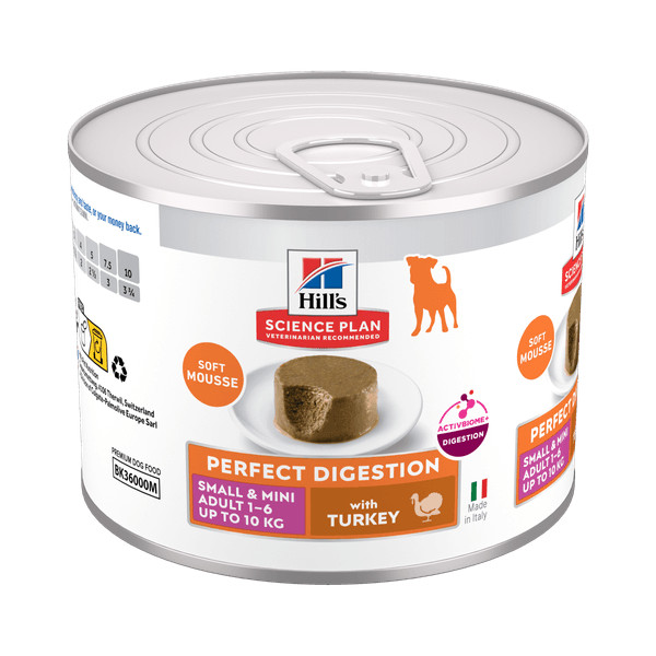 Hill's Hill's Adult Perfect Digestion Small & Mini mousse nat hondenvoer met kalkoen blik 24 x 200 g