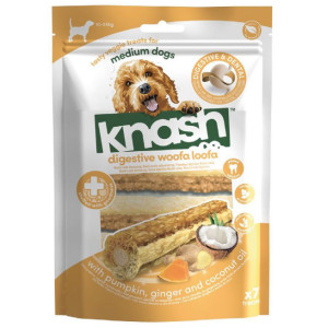 Knash Digestive Woofa Loofa Sticks met pompoen, gember en kokosolie hondensnack 1 x 7 sticks