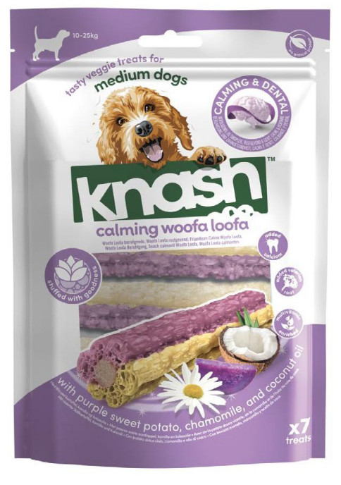 Knash Calming Woofa Loofa Sticks met paarse zoete aardappel, kamille en kokosolie hondensnack