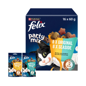 Felix Party Mix Original / Seaside kattensnoep 16 x 60 g
