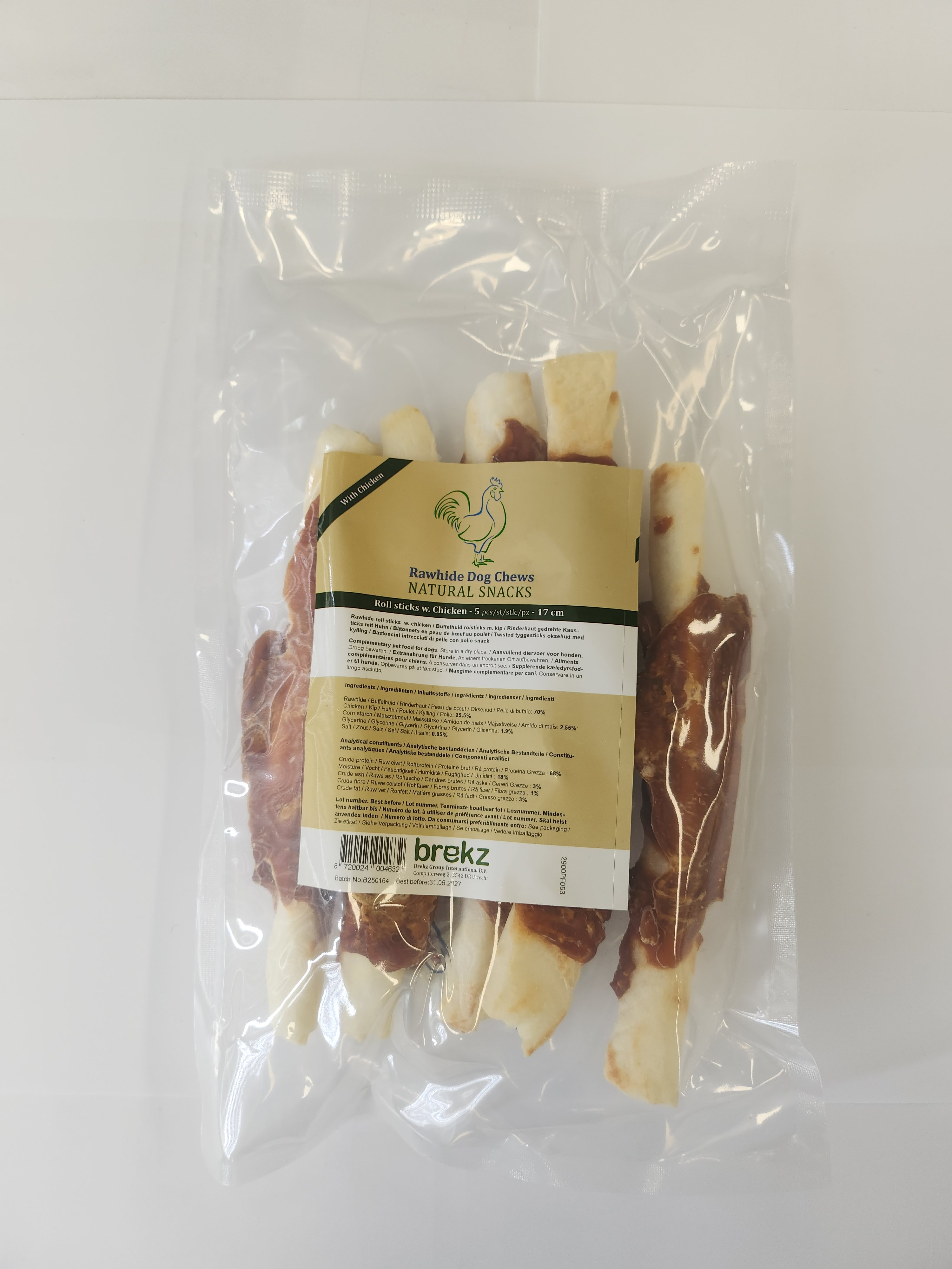 Brekz Rawhide Dog Chews - runderhuid rolsticks met kip (17 cm)