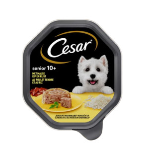 Cesar Senior 10+ met kip en rijst in gelei natvoer hond alukuipjes (150 g) 1 verpakking (14 x 150 g) afbeelding