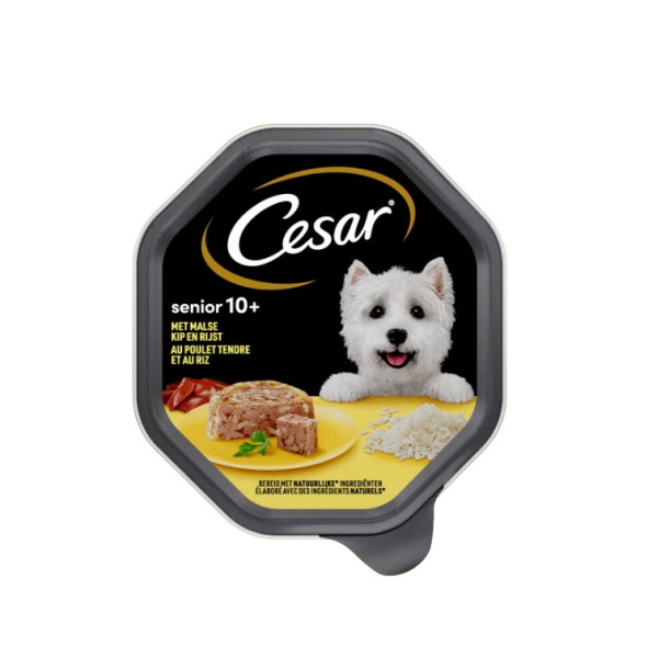 Cesar Cesar Senior 10+ met kip en rijst in gelei natvoer hond alukuipjes (150 g) 1 verpakking (14 x 150 g)