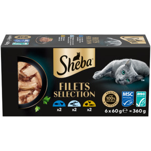 Sheba Filets Selection witvis, kip-tonijn, gevogelte-zalm natvoer kat multipack (kuipjes 60 g) 6 x 60 g