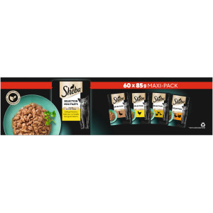 Sheba Mini Filets Gevogelte Selectie in saus natvoer kat (zakjes 85 g)
