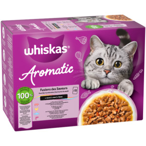 Whiskas 1+ Aromatic Heerlijke Combinaties in saus natvoer kat multipack (zakjes 85 g) 1 verpakking (12 x 85 g)