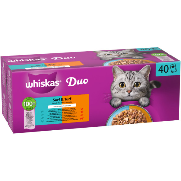 Whiskas Whiskas 1+ Duo Surf & Turf in gelei natvoer kat multipack (zakjes 85 g) 1 verpakking (40 x 85 g)