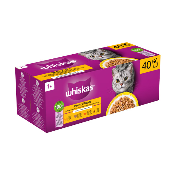 Whiskas Whiskas 1+ Gevogelte Selectie in gelei natvoer kat multipack (zakjes 85 g) 1 verpakking (40 x 85 g)