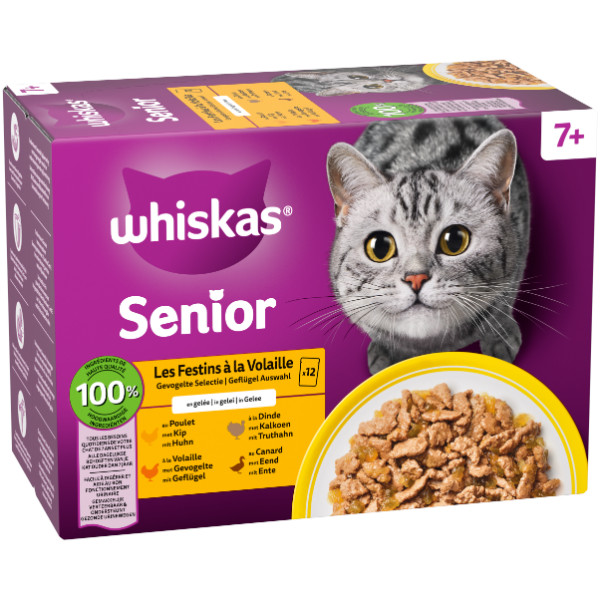 Whiskas Whiskas 7+ Gevogelte Selectie in gelei natvoer kat multipack (zakjes 85 g) 1 verpakking (12 x 85 g)