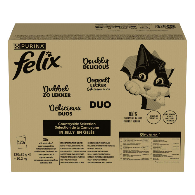 Felix Elke Dag Feest Farm Selectie met rund, kip, eend, lam in gelei natvoer kat (44x85g)