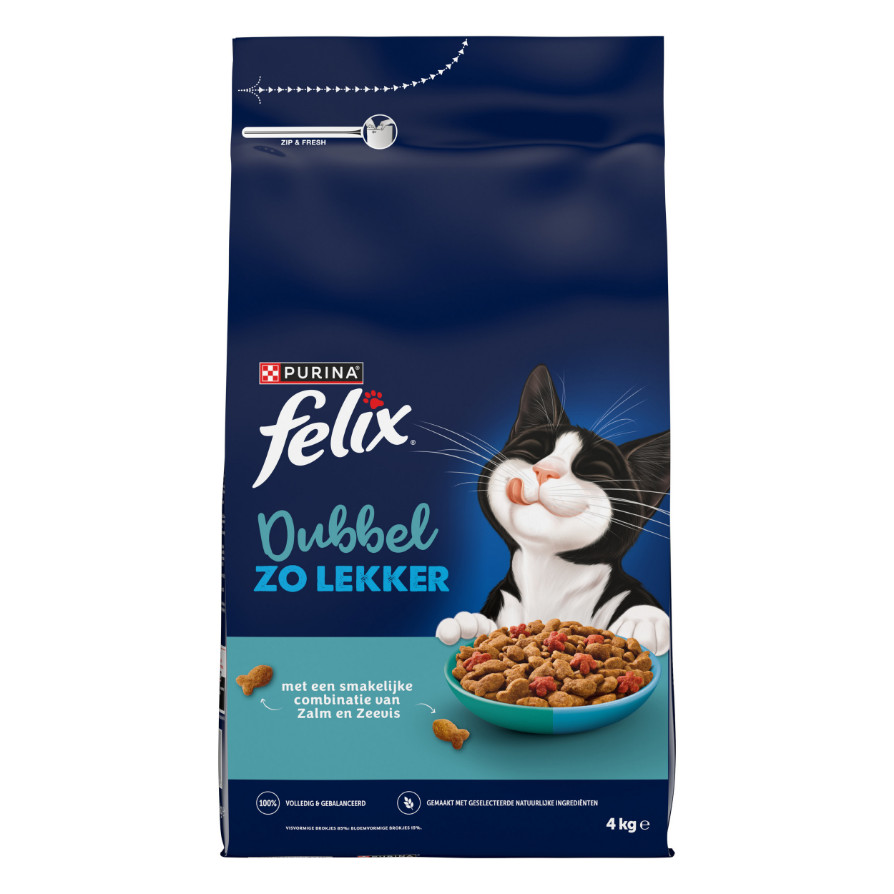 Felix Dubbel Zo Lekker Adult met zalm en zeevis kattenvoer