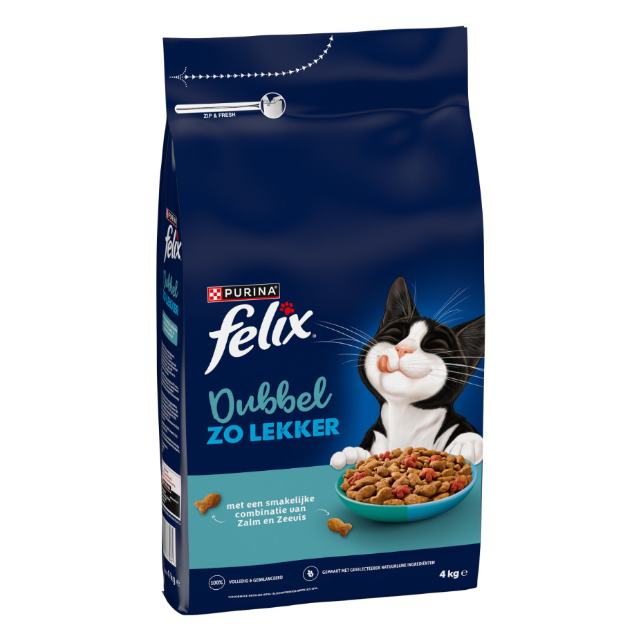 Felix Dubbel Zo Lekker Adult met zalm en zeevis kattenvoer