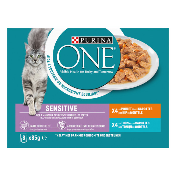 Purina Purina One Sensitive met kip en tonijn natvoer kat 8 x 85 g
