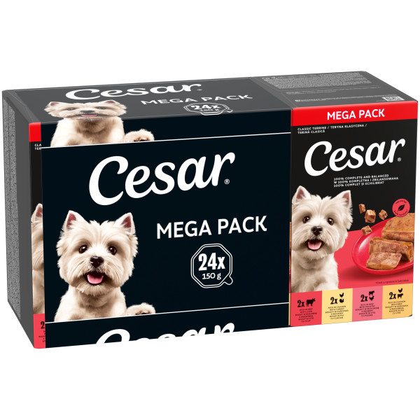 Cesar Cesar Classic Mix Paté multipack natvoer hond maaltijdkuipjes (150 g) 1 verpakking (24 x 150 g)