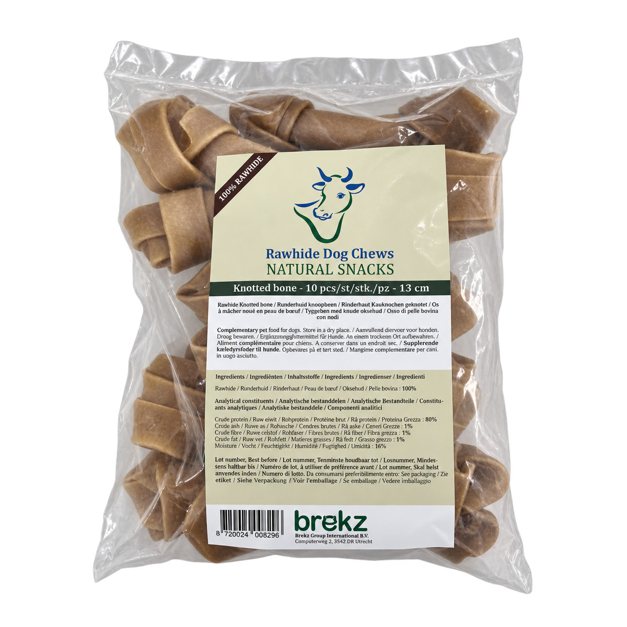 Brekz Rawhide - runderhuidbot geknoopt kauwsnack hond 13 cm