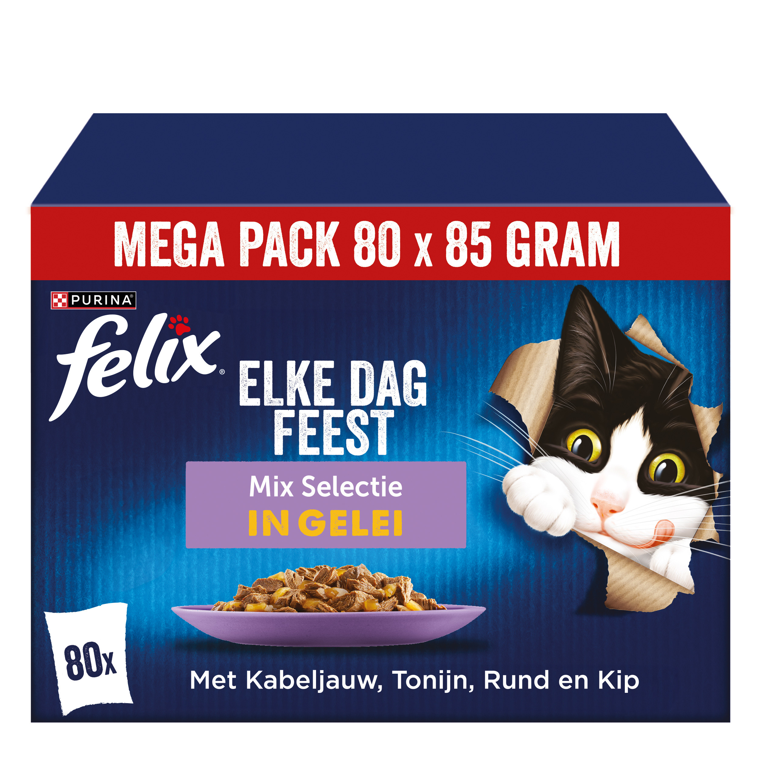 PURINA® FELIX Elke Dag Feest Mix Selectie in Gelei 80x85g