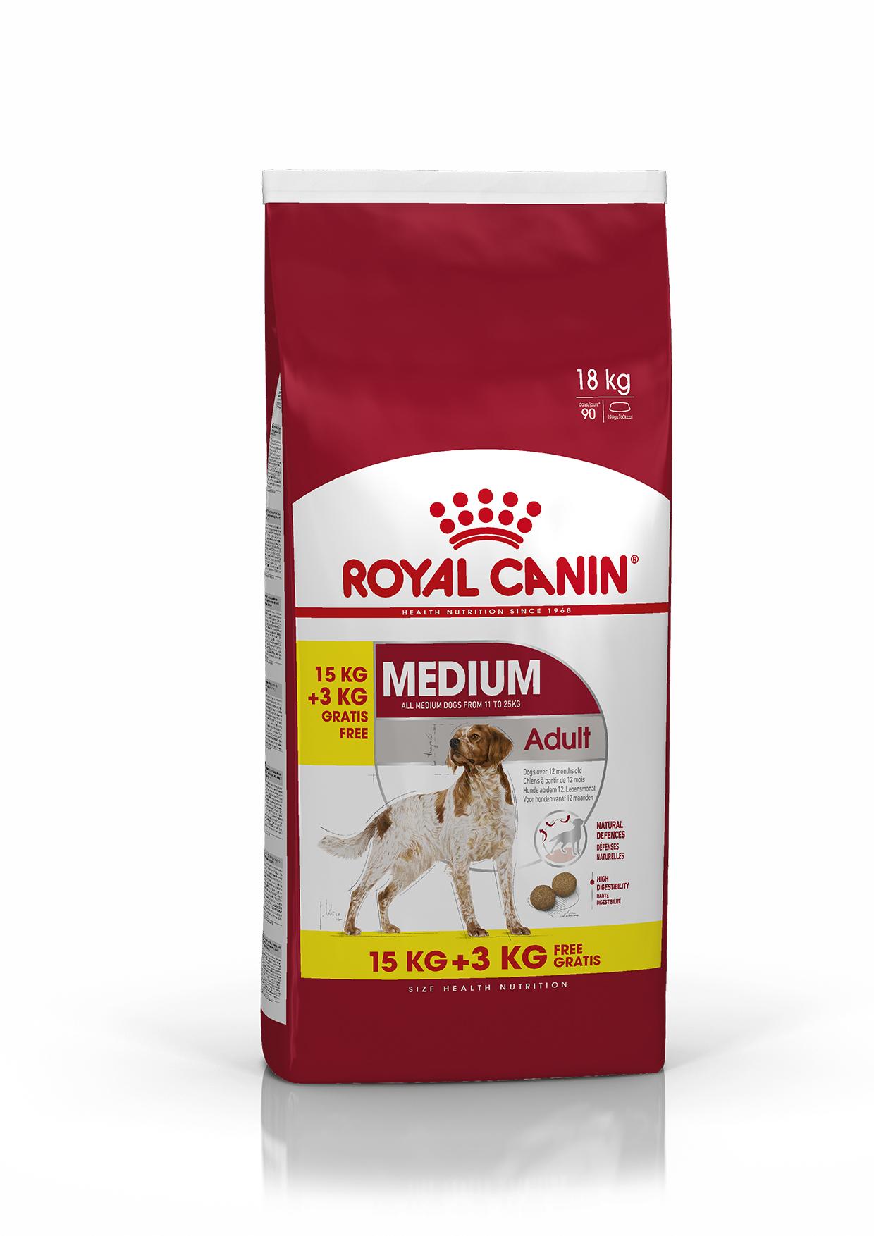 Afbeelding Royal Canin Medium Adult hondenvoer 15 + 3 kg gratis door Brekz.nl