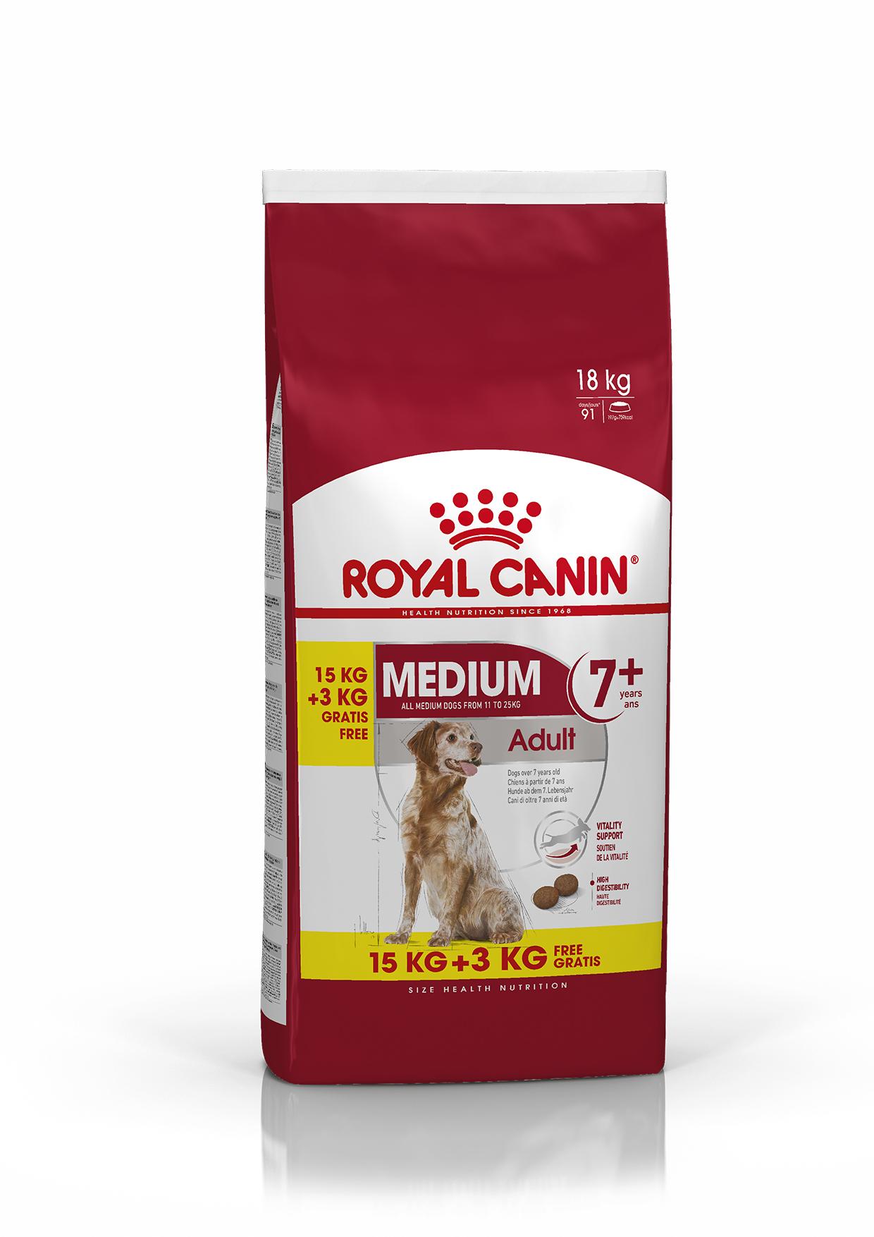 Afbeelding Royal Canin Medium Adult 7+ hondenvoer 15 + 3 kg gratis door Brekz.nl